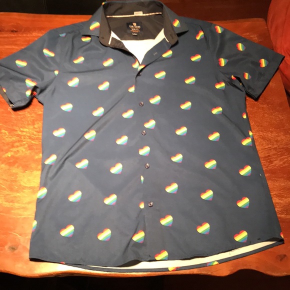 Tom Baine Hearts Button Down Pride Short Sleeve Shirt with Collar - Picture 3 of 14